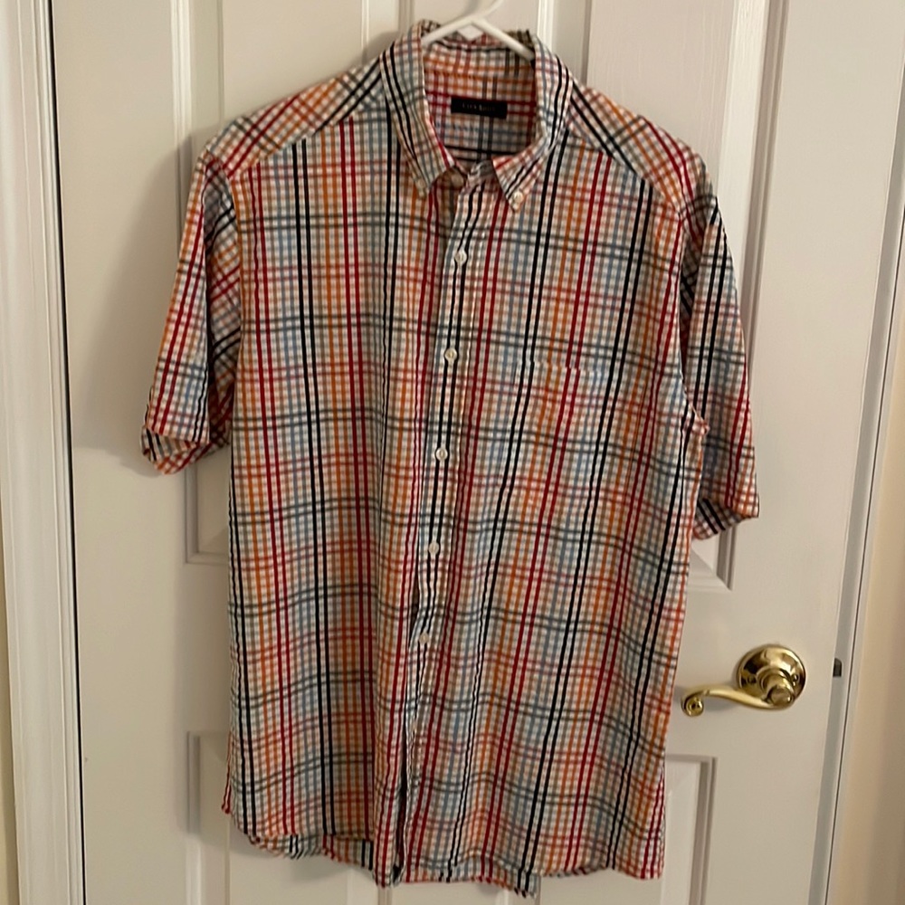 Club Room plaid cotton shirt short sleeves